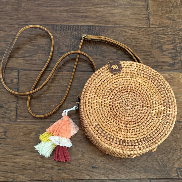 Handbags - Round Rattan Bag with Tassel